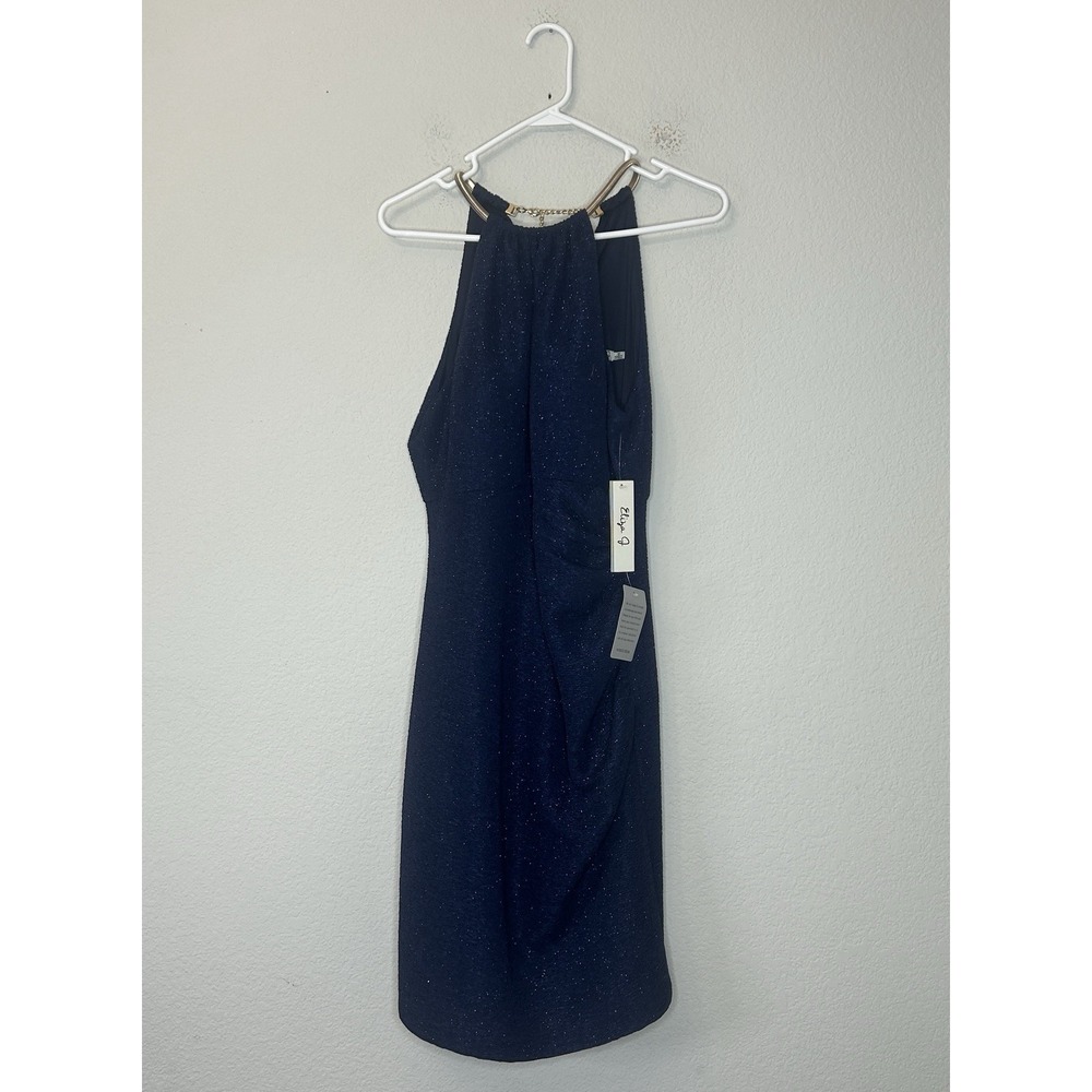 NWT Eliza J Navy Blue Metallic Glitter Halter Neck Sheath Dress Size 10 $138